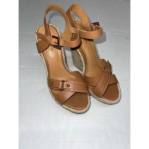Madison Harding Espadrille Brown Leather Wedges Size 9 A36‎